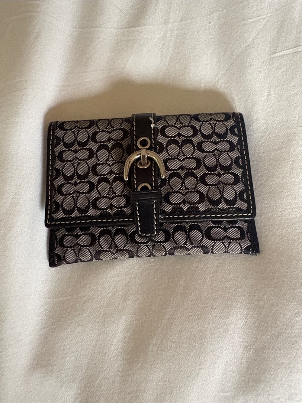 Coach Black and Gray Signature Small Card Holder Wallet